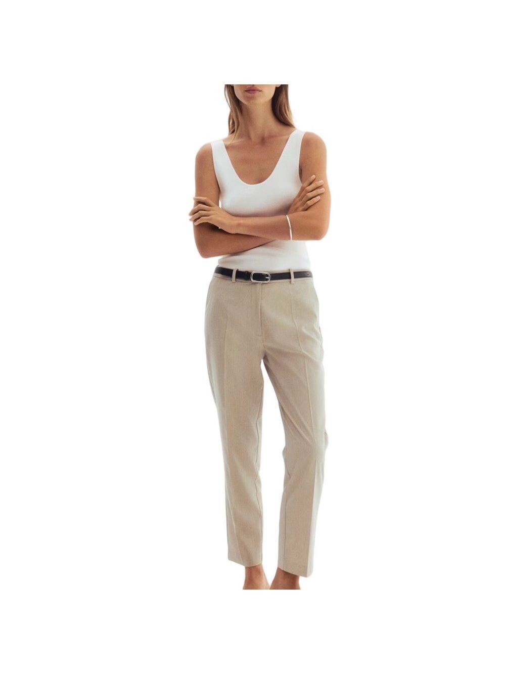 H&M Cream Ankle-length slacks in woven stretch fabric. Size 12